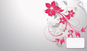 Pink floral stencil on a pastel gray gradient page with folded corner