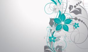 Teal floral stencil on a pastel gray gradient page with folded corner