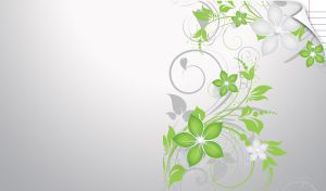 Light green floral stencil on a pastel gray gradient page with folded corner