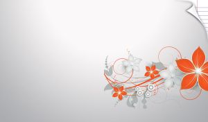 Orange floral stencil on a pastel gray gradient page with folded corner