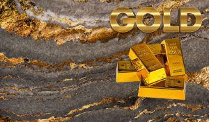 Gold bars on gold and grey marble background