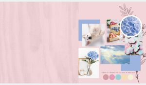 Cozy spring collage with berry tarts and a puppy on pastel pink