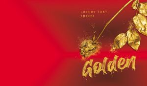 Golden rose on a crimson red backdrop