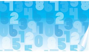 A seamless pattern of retro striped digits on a light blue backdrop