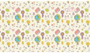 Classroom accessories pattern set against a pastel yellow grid backdrop