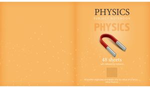Orange cover of a physics notebook with a quote from Planck and a magnet