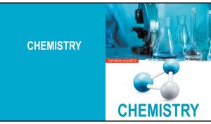 3D molecular model on a white and light blue backdrop of a Chemistry notebook
