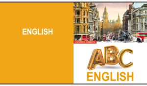 3D ABC letters on a white and orange backdrop of an English notebook