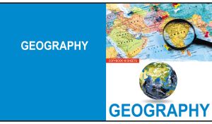 3D globe on a white and blue backdrop of a Geography notebook