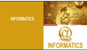 3D at symbol on a white and ocher backdrop of an Informatics notebook