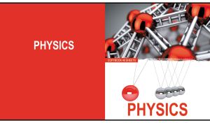 3D Newton's cradle on a white and red backdrop of a Physics notebook