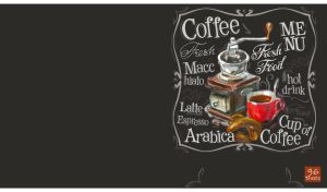 Vintage coffee set concept design on a black chalkboard