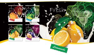 Fresh lemons in a splash of milk and a citrus cocktail on black and white