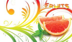 Grapefruit slices and green mint on colorful swirls