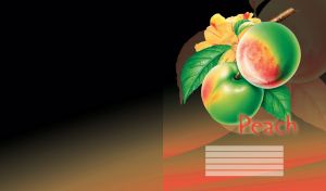 Couple of green peaches with leaves, isolated on a black orange gradient