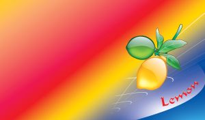 Two, green and yellow, hand drawn lemons on bright colorful gradient background