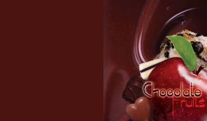 Apple and chocolate candies on melted dark chocolate