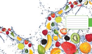 Delicious healthy mix of fruits fell in the fresh clean water