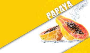 Ripe papaya with black seeds cut in half in the water splash