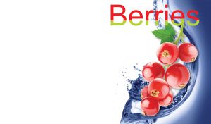 Isolated image of red cranberries on a white backdrop with blue aqua design