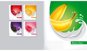 Fresh and sweet bananas in a milk wave on a green backdrop