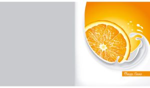 Fresh and juicy orange in a milk wave on an orange backdrop