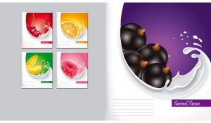 Fresh and juicy currants in a milk wave on a purple backdrop