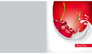 Fresh and sweet cherries in a milk wave on a red backdrop