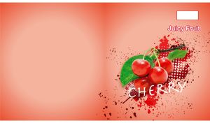 Juicy cherries on pastel red gradient with blots and dots
