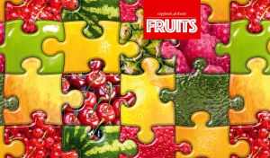 Fruit mix collage on puzzle wall art in red, green and yellow shades
