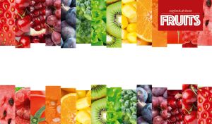 Fruit mix collage on vertical wall art gradient panels on a white background