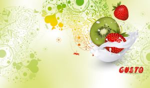 Gusto | Fruits in Milk Splashes Againt Floral Patterns on Pastel