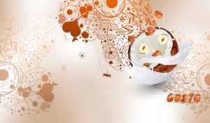 Coconut and hazelnut in a milk splash isolated on a floral pastel brown gradient