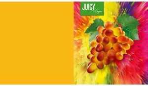 Fresh grape against a yellow-pink art explosion on a dark yellow backdrop