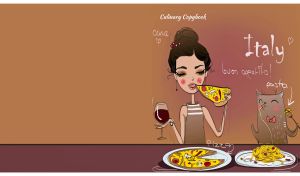 An Indian girl and her cat present the national cuisine on light brown backdrop