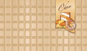 Donut, almonds and peanuts against a white chocolate bar backdrop