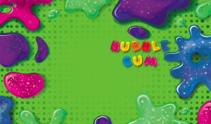 Vivid bubble gum illustration with vibrant splashes on a green backdrop