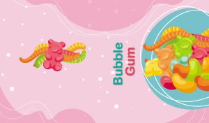 Vivid gummy candies on a pastel pink backdrop