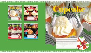 Cupcakes with coconut ball, jam and cream on a green background