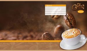 Caramel latte in a white cup on a brown coffee beans backdrop