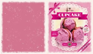 Pink ice cream scoops with chocolate syrup on a light pink backdrop