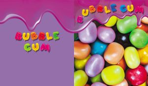 Colorful and shiny jelly beans close-up on purple