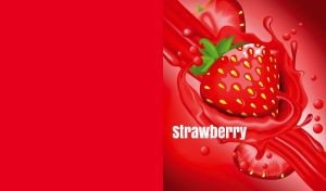 Vector drawn strawberry in juicy splashes on a red backdrop