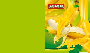 Bananas in yellow juicy splashes on a lime green background