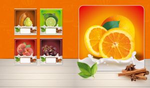 Oranges with mint and cinnamon sticks isolated against an orange wallpaper