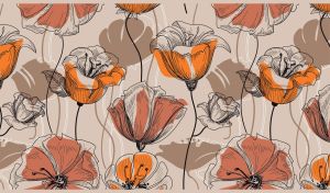 Orange tulip vector art on a seamless floral patterned beige background