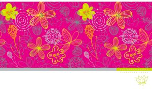 Hand-drawn abstract floral patterns and doodles on fuchsia and white