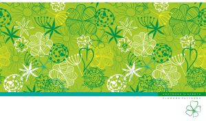 Hand-drawn abstract floral patterns and doodles on yellow-green and white