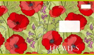 Seamless floral pattern with poppies and bellflowers on an olive green backdrop