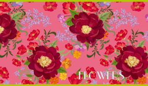 Seamless floral pattern with peonies and hibiscus on a candy pink backdrop